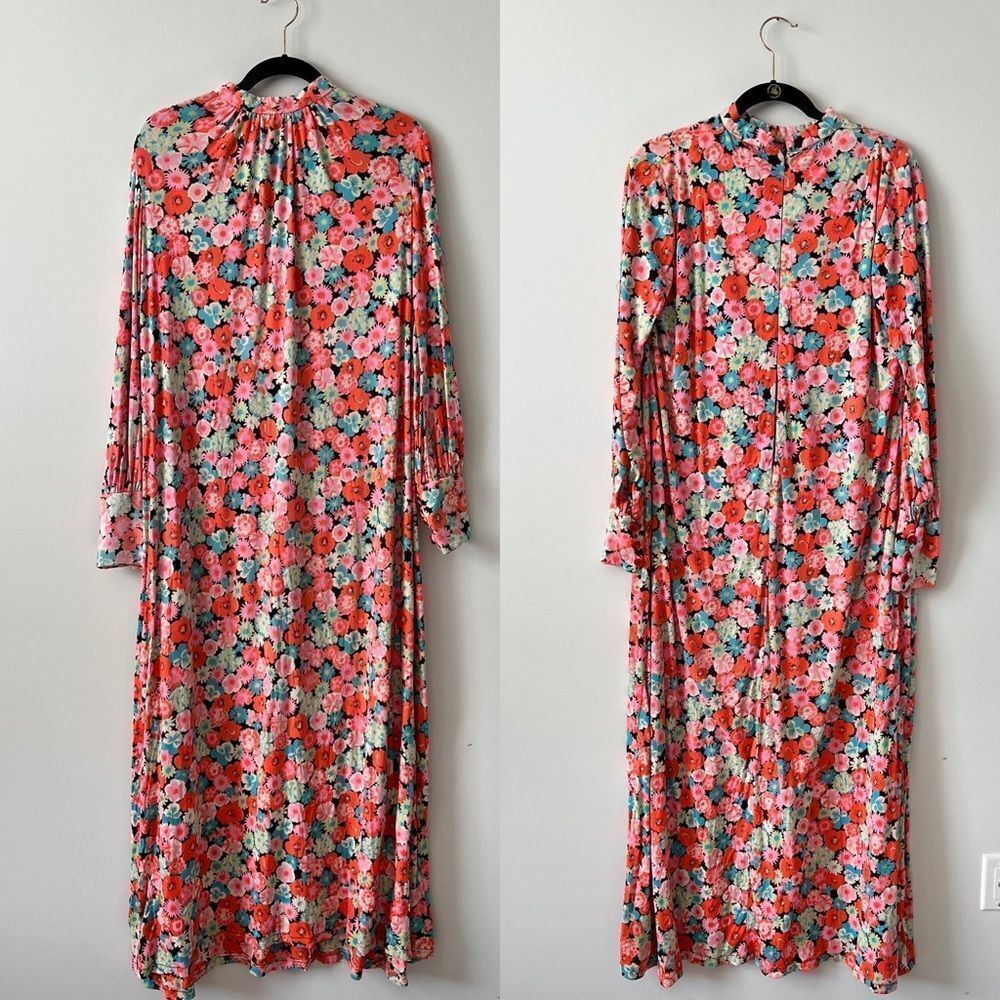 Vintage 1960’s retro floral print maxi dress mock neck long sleeve